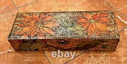 Flemish Vintage Pyrography Art Deco Nouveau Xmas Poinsettia Wood Box Folk Art Eu