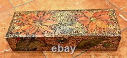 Flemish Vintage Pyrography Art Deco Nouveau Xmas Poinsettia Wood Box Folk Art Eu