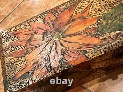 Flemish Vintage Pyrography Art Deco Nouveau Xmas Poinsettia Wood Box Folk Art Eu