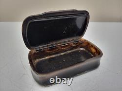 GEORGIAN Antique TORTOISESHELL Veneer & Horn Hinged Lid Snuff Pill Trinket Box