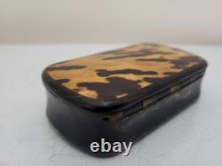 GEORGIAN Antique TORTOISESHELL Veneer & Horn Hinged Lid Snuff Pill Trinket Box