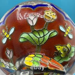 Gorgeous Vintage Fine 99% Korean Silver Trinket Box With Enamel Duck Pond Motif