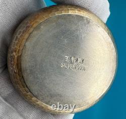 Gorgeous Vintage Fine 99% Korean Silver Trinket Box With Enamel Duck Pond Motif