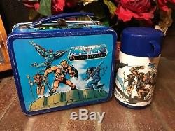 HE-MAN MASTERS OF THE UNIVERSE METAL LUNCH BOX WITH THERMOS Vintage 1983
