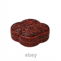Handcrafted Vintage Chinese Red Lacquer Four Lobed Floral Accent Box GB335