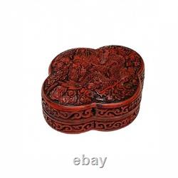 Handcrafted Vintage Chinese Red Lacquer Four Lobed Floral Accent Box GB335