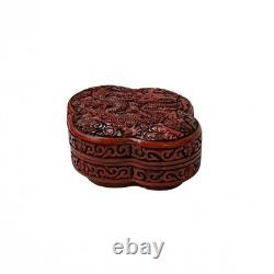 Handcrafted Vintage Chinese Red Lacquer Four Lobed Floral Accent Box GB335