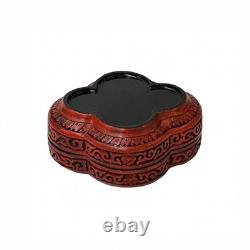 Handcrafted Vintage Chinese Red Lacquer Four Lobed Floral Accent Box GB335