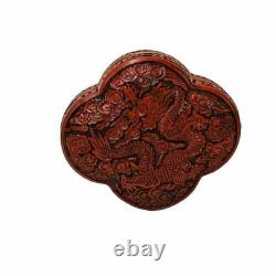 Handcrafted Vintage Chinese Red Lacquer Four Lobed Floral Accent Box GB335