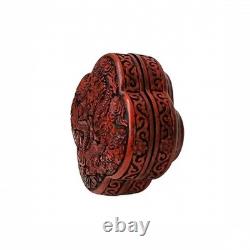 Handcrafted Vintage Chinese Red Lacquer Four Lobed Floral Accent Box GB335