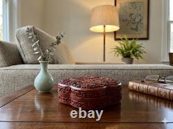 Handcrafted Vintage Chinese Red Lacquer Four Lobed Floral Accent Box GB335