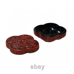 Handcrafted Vintage Chinese Red Lacquer Four Lobed Floral Accent Box GB335
