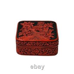 Handcrafted Vintage Chinese Red Lacquer Square Floral Accent Box GB128