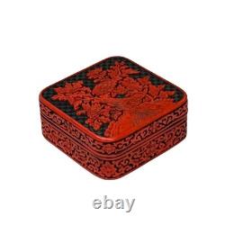 Handcrafted Vintage Chinese Red Lacquer Square Floral Accent Box GB128