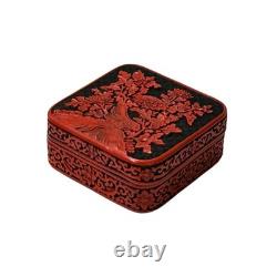Handcrafted Vintage Chinese Red Lacquer Square Floral Accent Box GB128