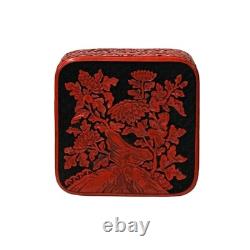 Handcrafted Vintage Chinese Red Lacquer Square Floral Accent Box GB128