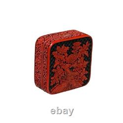 Handcrafted Vintage Chinese Red Lacquer Square Floral Accent Box GB128