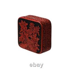 Handcrafted Vintage Chinese Red Lacquer Square Floral Accent Box GB128