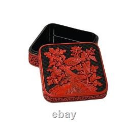 Handcrafted Vintage Chinese Red Lacquer Square Floral Accent Box GB128