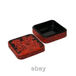 Handcrafted Vintage Chinese Red Lacquer Square Floral Accent Box GB128