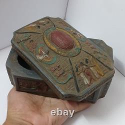 Handmade Vintage Egyptian Trinket Box stone with Pharaoh Relief, Collectible