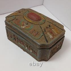 Handmade Vintage Egyptian Trinket Box stone with Pharaoh Relief, Collectible