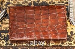 Handsome Antique Victorian Brown Crocodile Leather Jewelry Trinket Box