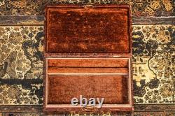 Handsome Antique Victorian Brown Crocodile Leather Jewelry Trinket Box