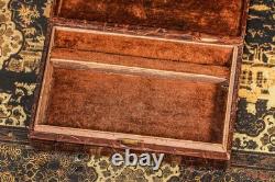 Handsome Antique Victorian Brown Crocodile Leather Jewelry Trinket Box