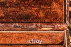 Handsome Antique Victorian Brown Crocodile Leather Jewelry Trinket Box