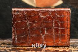 Handsome Antique Victorian Brown Crocodile Leather Jewelry Trinket Box