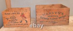 Harvey's & Johnnie Walker Black scotch whiskey vintage wood wooden box lot