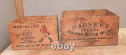 Harvey's & Johnnie Walker Black scotch whiskey vintage wood wooden box lot