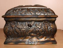 High Quality Antique/Vintage Carved Bronze Jewelry Box Casket Deer & Eagle Desig