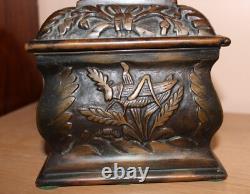 High Quality Antique/Vintage Carved Bronze Jewelry Box Casket Deer & Eagle Desig