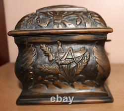 High Quality Antique/Vintage Carved Bronze Jewelry Box Casket Deer & Eagle Desig