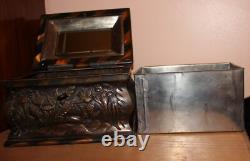 High Quality Antique/Vintage Carved Bronze Jewelry Box Casket Deer & Eagle Desig