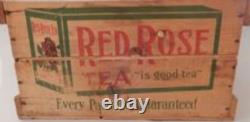 Highly Collectible Antique Vintage Wooden Red Rose Tea Crate Box