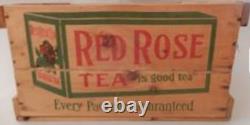Highly Collectible Antique Vintage Wooden Red Rose Tea Crate Box