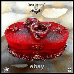 Home decor vintage wood box jewelry jewellery organizer dragon red chest wooden