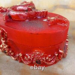 Home decor vintage wood box jewelry jewellery organizer dragon red chest wooden