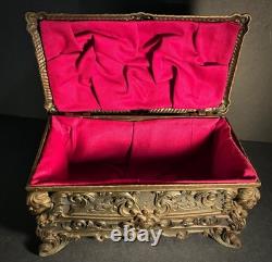 ITALIAN MID-CENTURY MOD. DEP. ORNATE JEWELRY BOX with Cherubs Brass