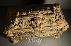 ITALIAN MID-CENTURY MOD. DEP. ORNATE JEWELRY BOX with Cherubs Brass