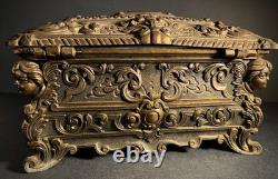 ITALIAN MID-CENTURY MOD. DEP. ORNATE JEWELRY BOX with Cherubs Brass