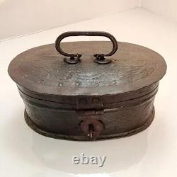 Indian Vintage Handmade Beautifully Carved Iron Steel Box Original Old Primitive