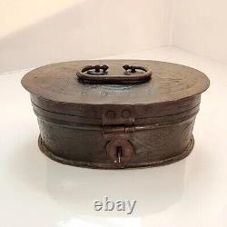 Indian Vintage Handmade Beautifully Carved Iron Steel Box Original Old Primitive