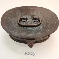 Indian Vintage Handmade Beautifully Carved Iron Steel Box Original Old Primitive