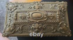 Italian Mid-century Mod. Dep. Ornate Brass Jewelry Box W. Cherubs. Ec