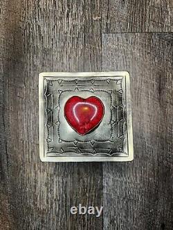 J. Alexander Silver Stamped Box with Coral Heart