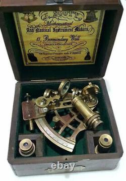 J. SCOTT Antique Sextant Nautical Brass Astrolabe Working Marine Vintage Box